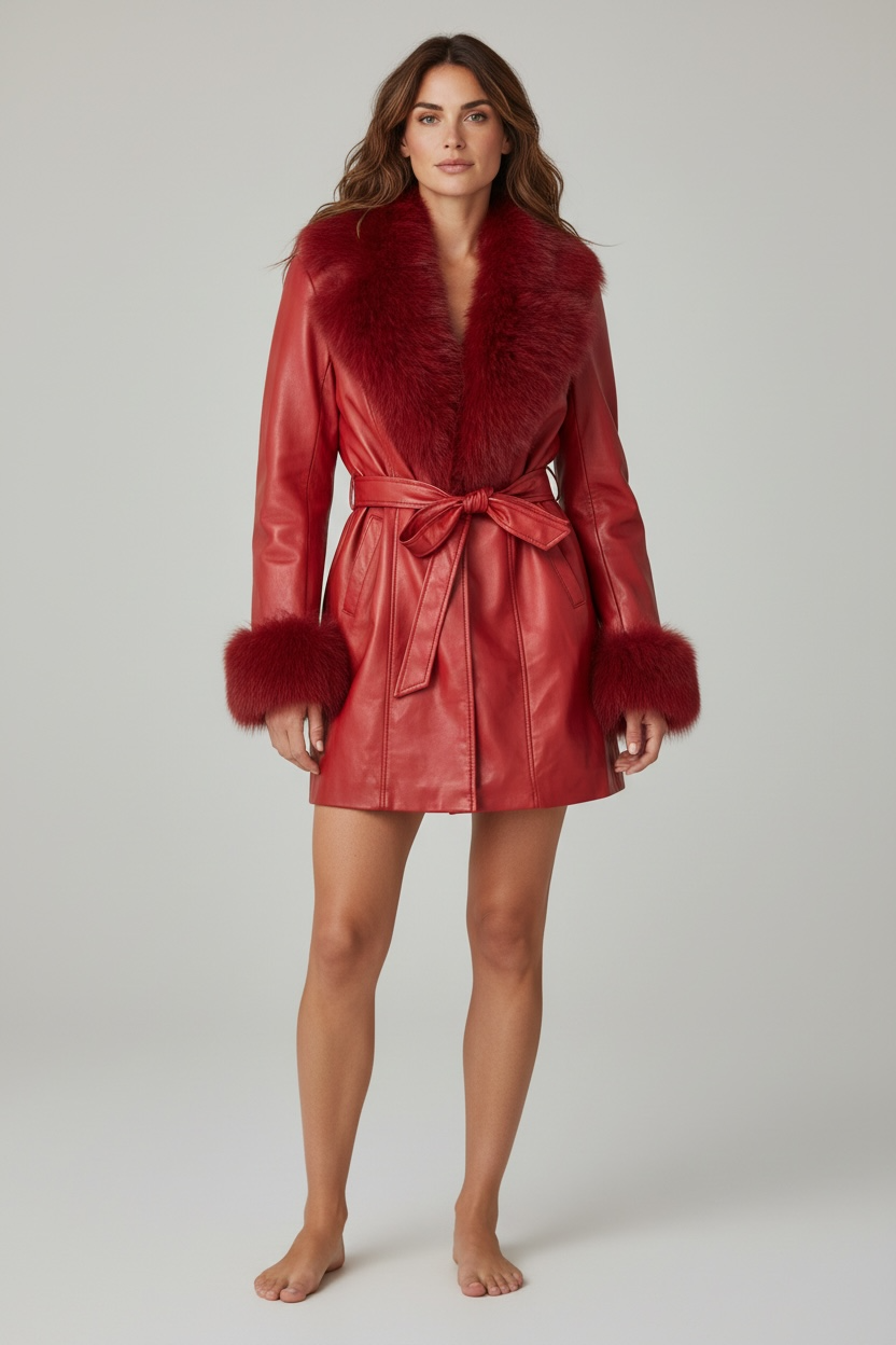Red Jacket Faux Fur Trim Jacket