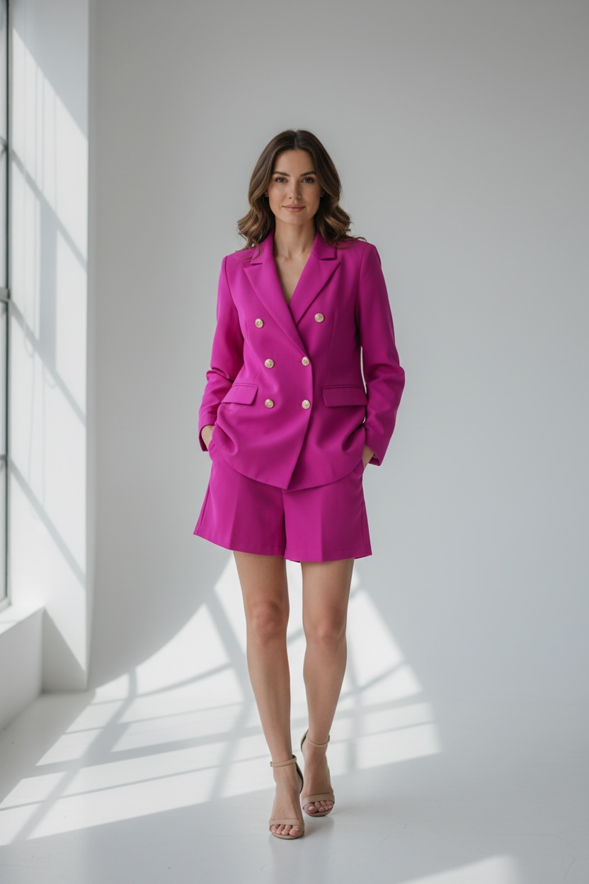 Hot Pink Blazer & Shorts Set
