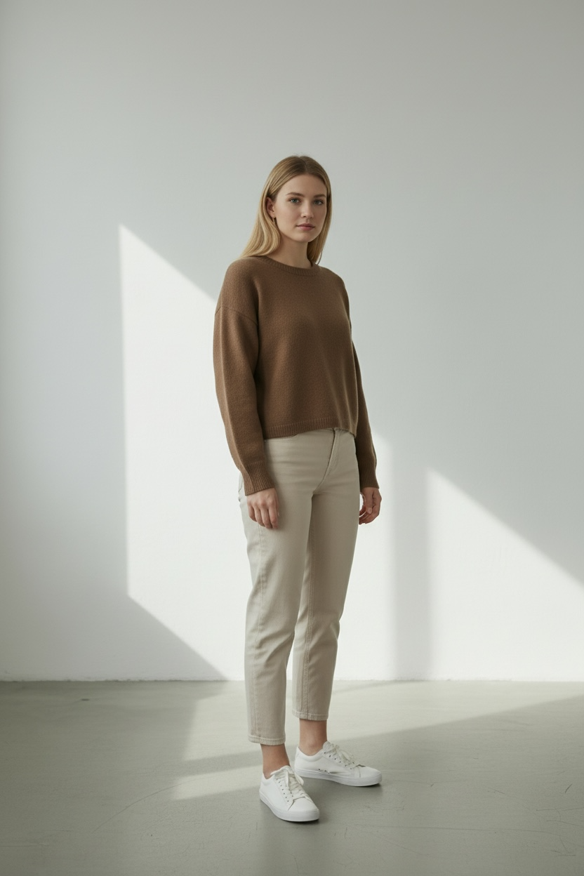 Camel Cropped Sweater Letter Sweater