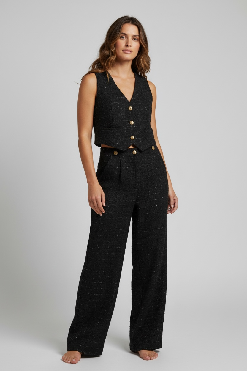 Black Tweed Vest & Trouser Set