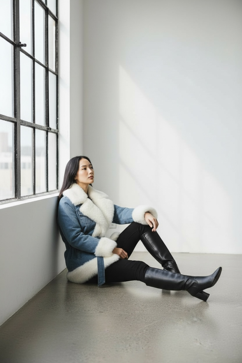 Arctic Denim Parka - Luxe Faux-Fur Winter Jacket