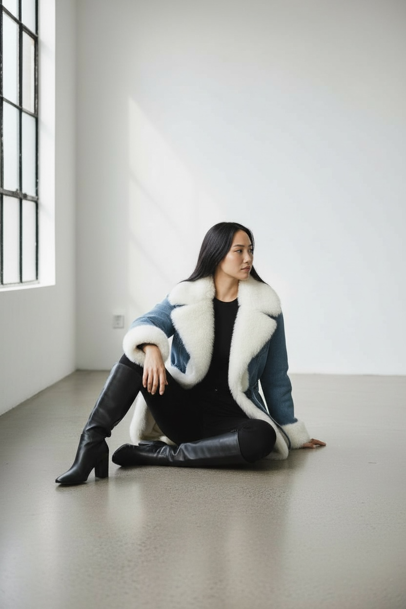 Arctic Denim Parka - Luxe Faux-Fur Winter Jacket