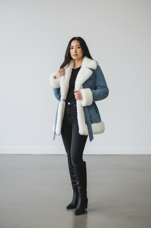 Arctic Denim Parka - Luxe Faux-Fur Winter Jacket
