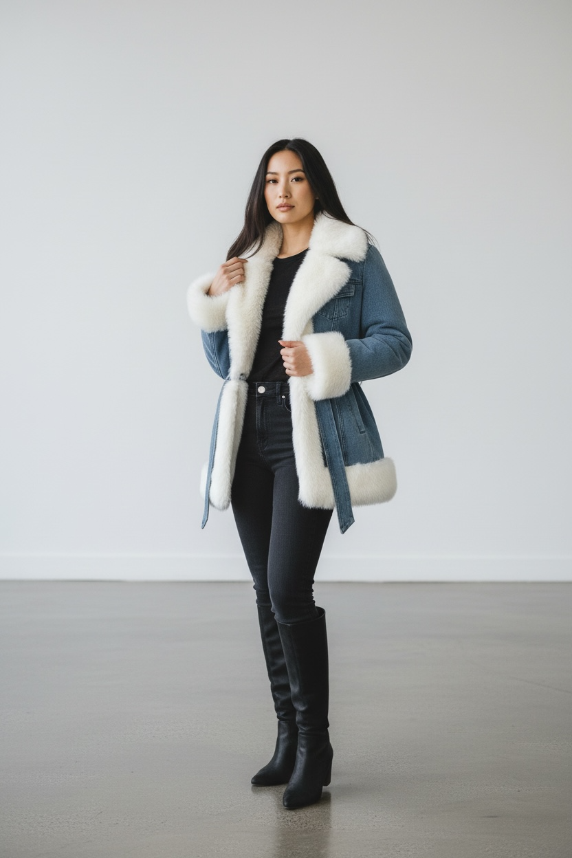 Arctic Denim Parka - Luxe Faux-Fur Winter Jacket