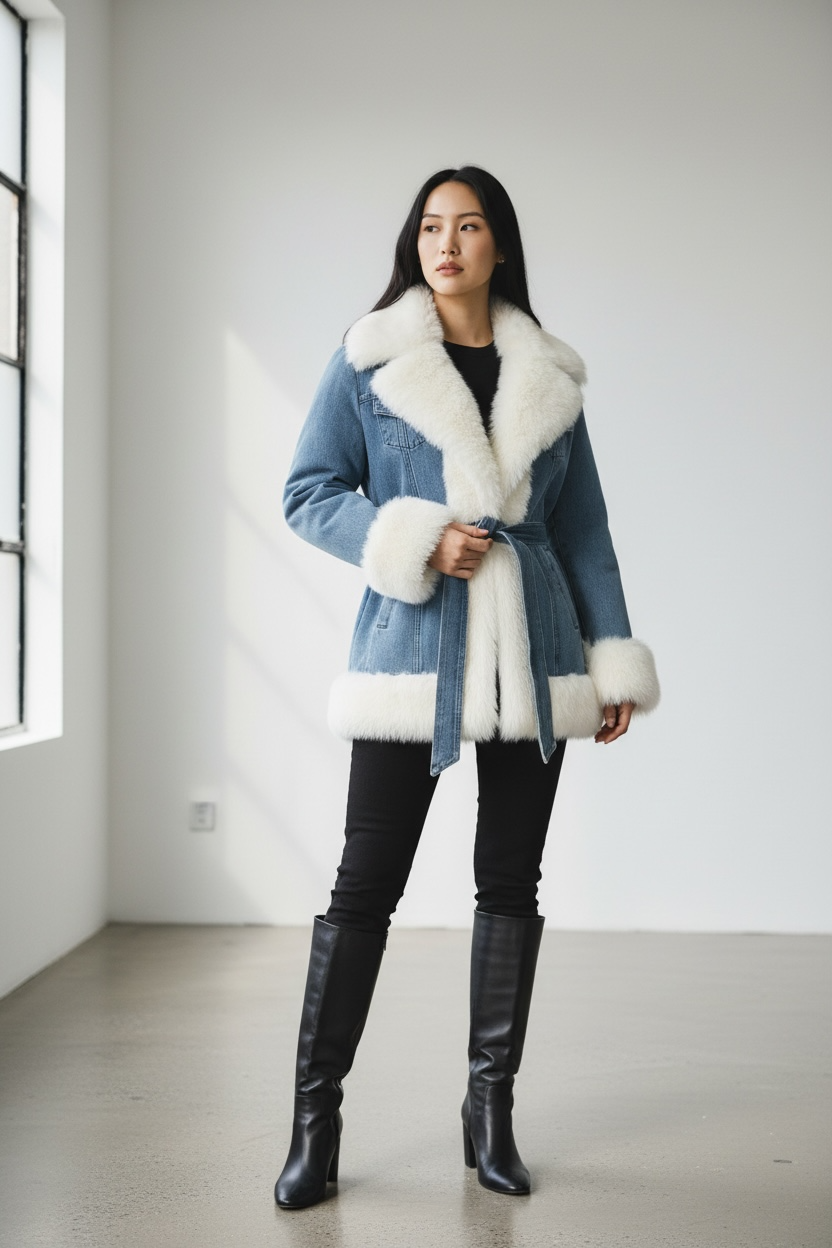 Arctic Denim Parka - Luxe Faux-Fur Winter Jacket