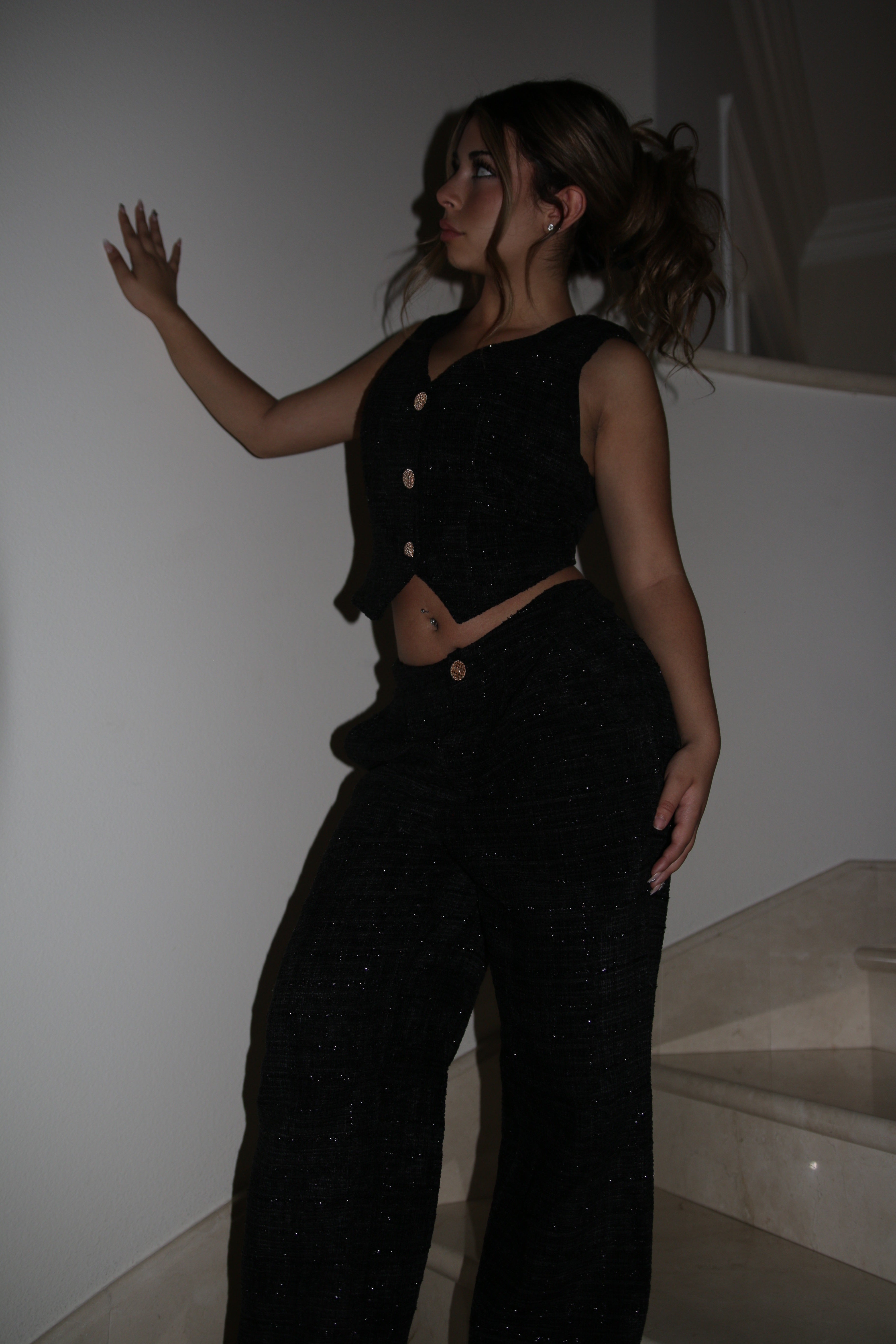 Black Tweed Vest & Trouser Set