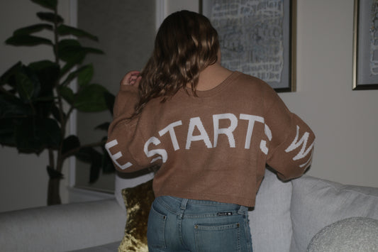 Camel Cropped Sweater Letter Sweater