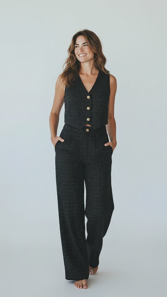 Black Tweed Vest & Trouser Set