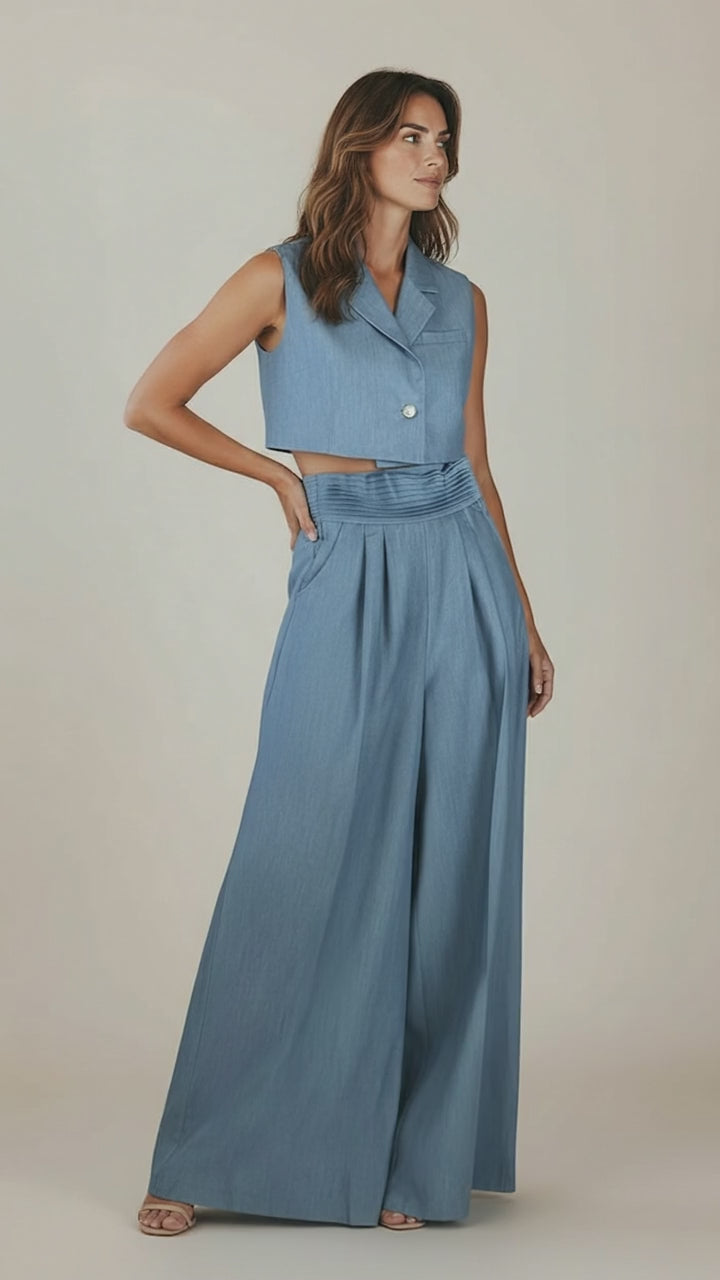Blue Vest set Blue Wide-Leg Vest & Trouser Set