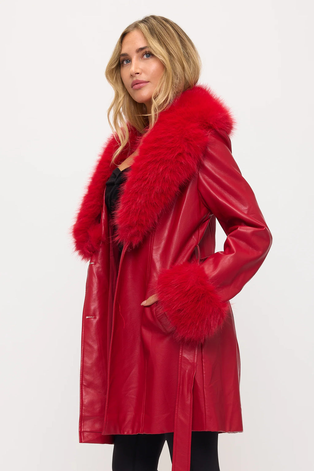 Coat with Removable Fur Collar & Cuff Trim