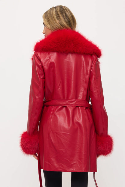 Red Faux Fur Trim Jacket | NAT by Natali Raz