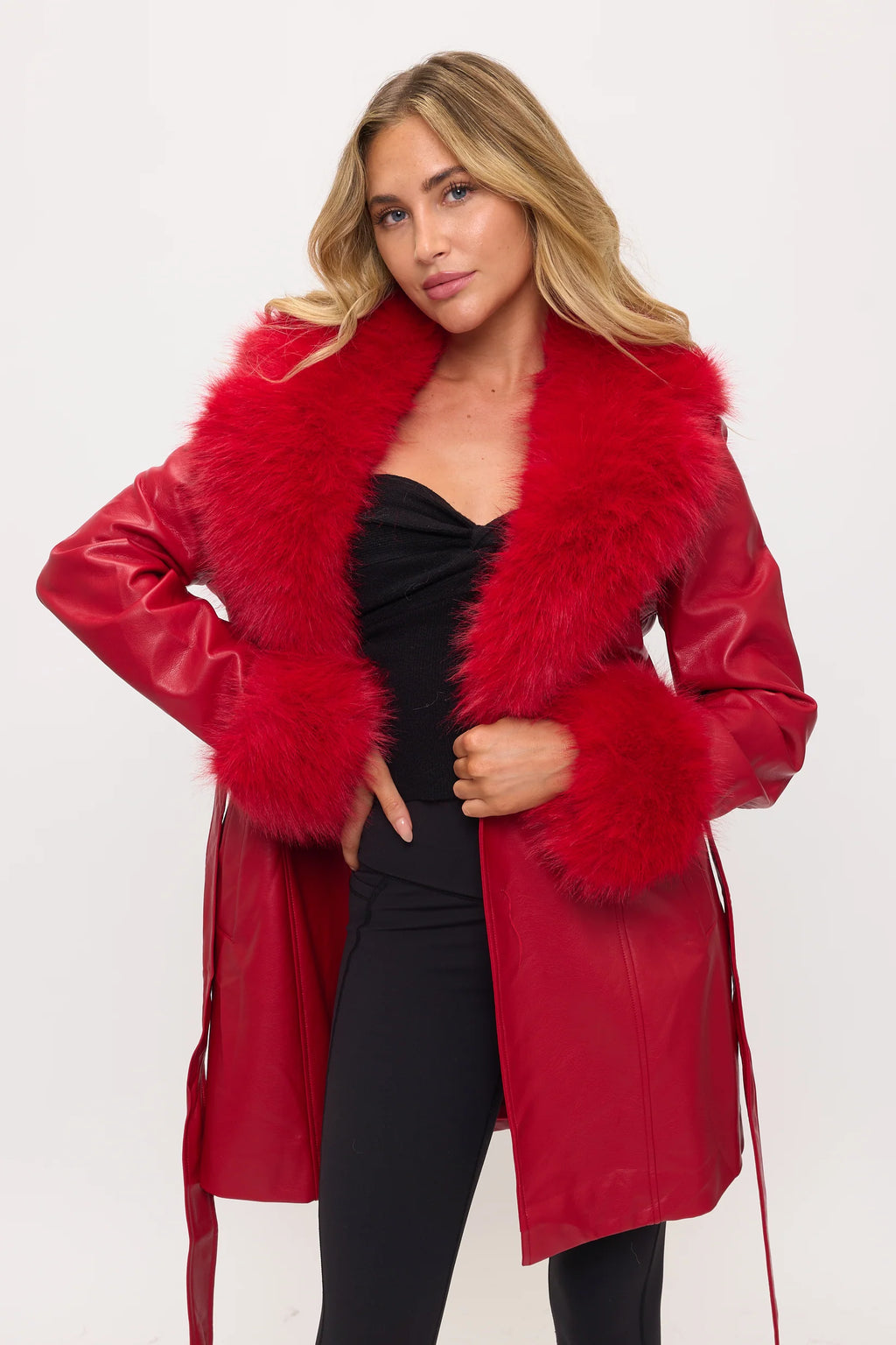 Coat with Removable Fur Collar & Cuff Trim